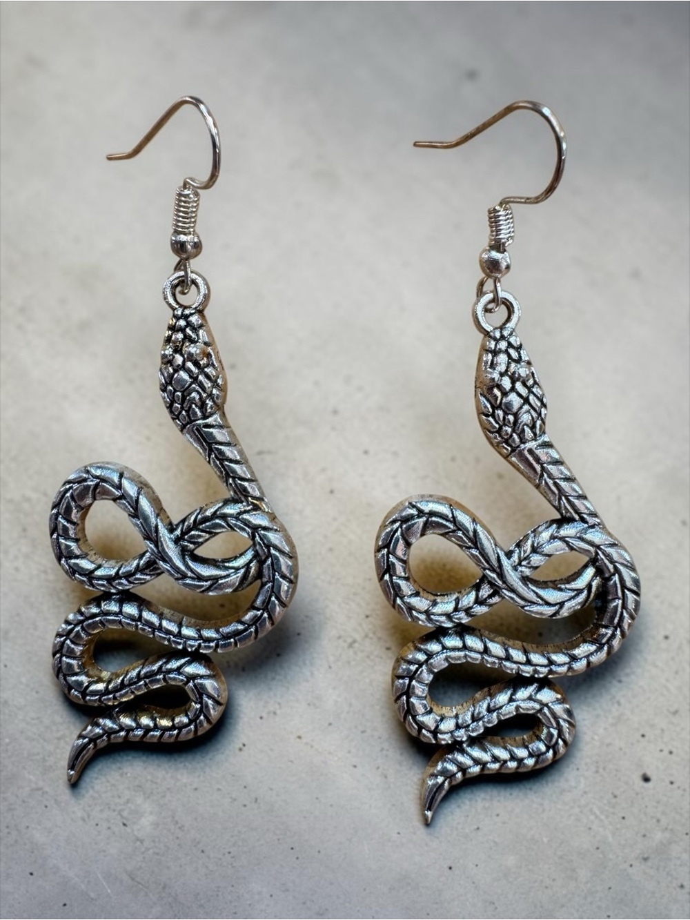 Silver Snake Drop Earrings - Intricate Serpent Design. New.